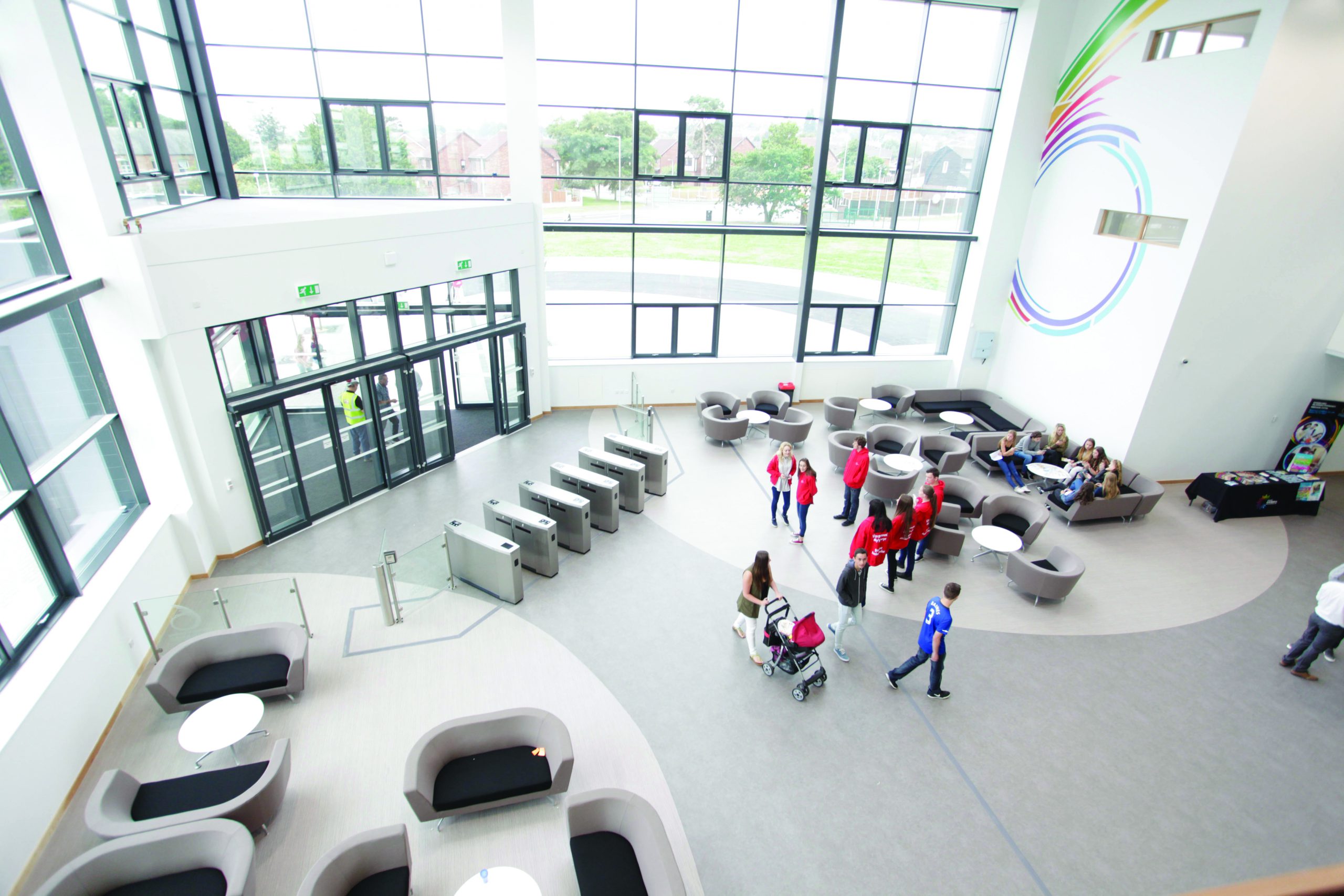 The view of Deeside Sixth Form main area and entrance from a higher point