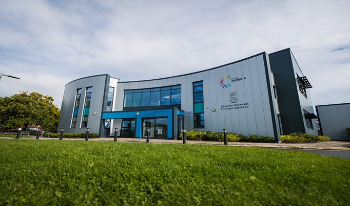 The Swansea University building at Coleg Cambria Deeside site from a distance