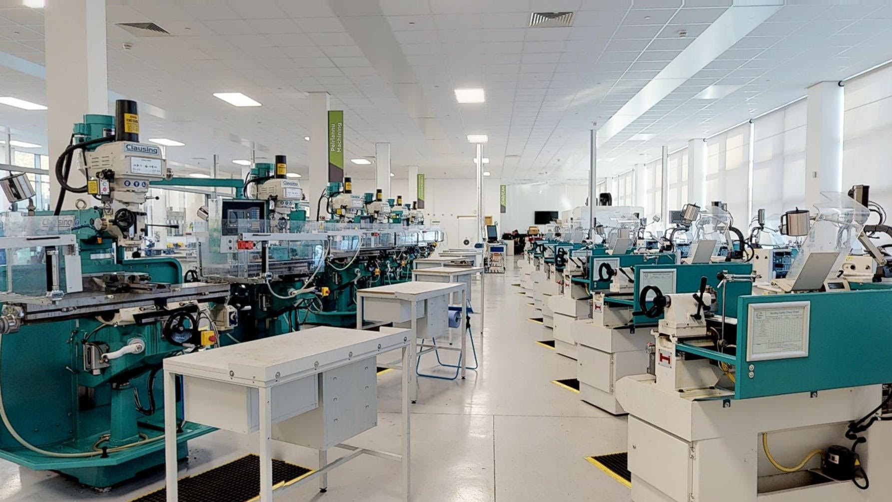 The engineering technology centre at Bersham Road, with a large amount of work stations and machinery