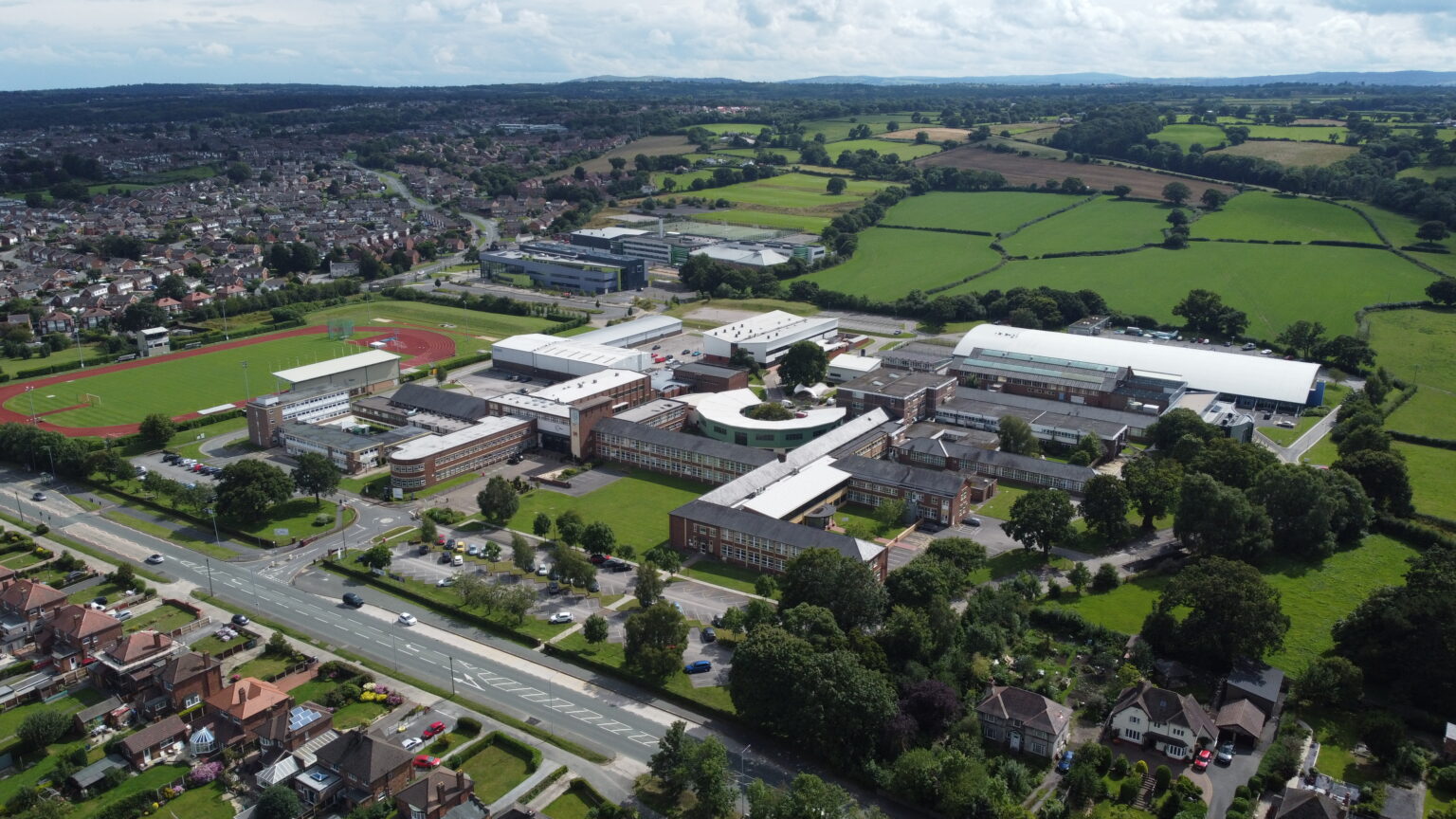 Deeside College & Sixth Form shot from above with a drone