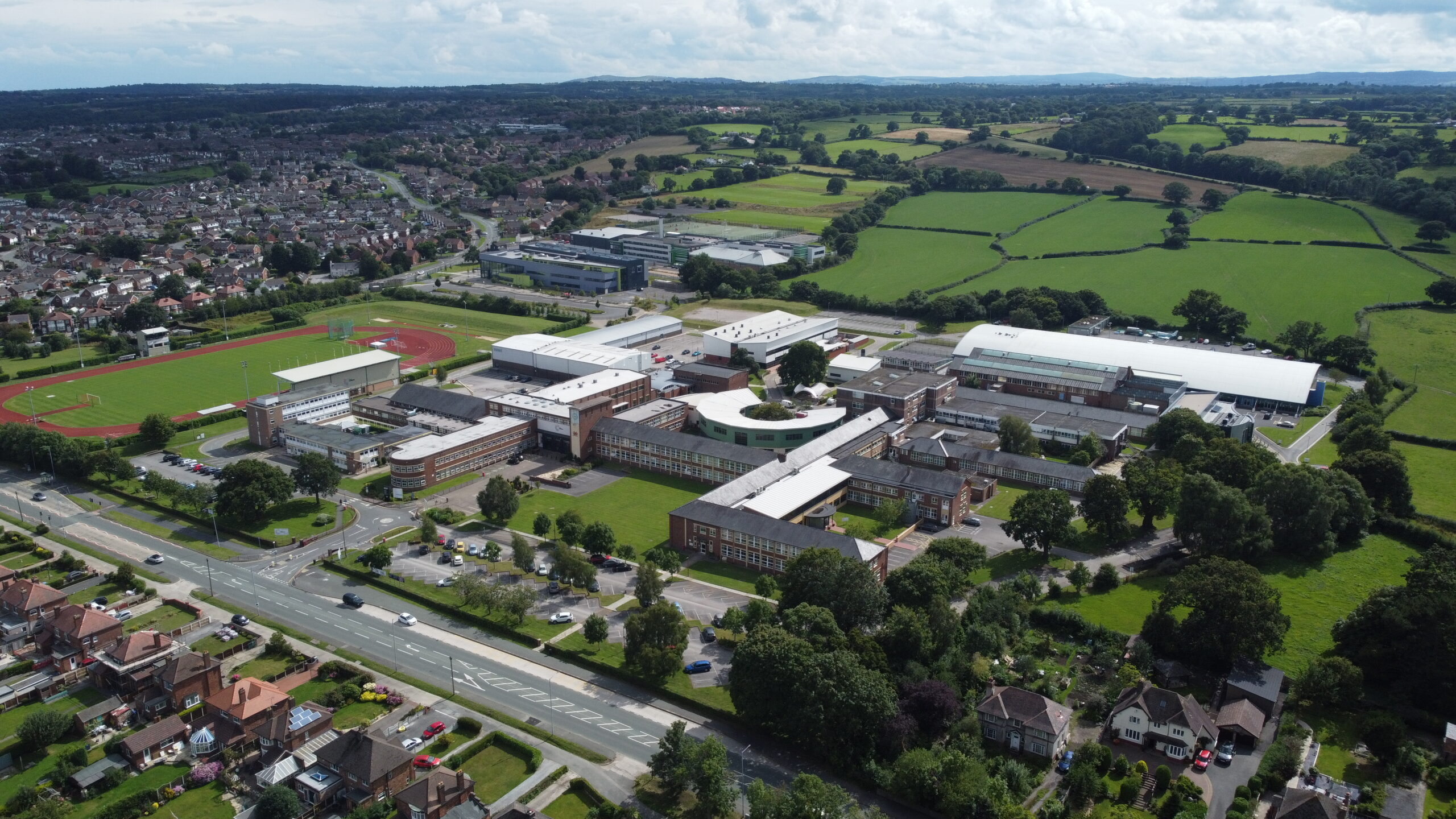 Deeside College & Sixth Form shot from above with a drone